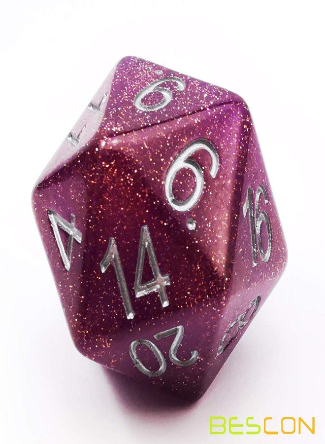 Bescon Glitter Jumbo D20 38MM, Big Size 20 Sides Dice Glitter Purple, Big 20 Faces Cube 1.5 inch - Image 2